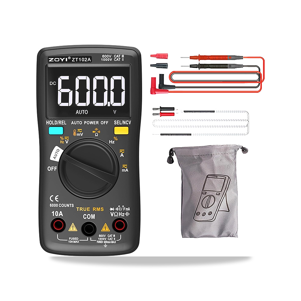 صورة منتج زوتيك ZT-102A LCD عداد 6000 عدة، مقياس متعدد رقمي أوتوماتيكي/يدوي بوضعين، جهاز اختبار الجهد لحفظ البيانات - كود الصنف reemco-2027-1496504 - ماركة يباع من خلال reemco - توريد وتصوير حصري لشركة ريمكو القابضة السعودية