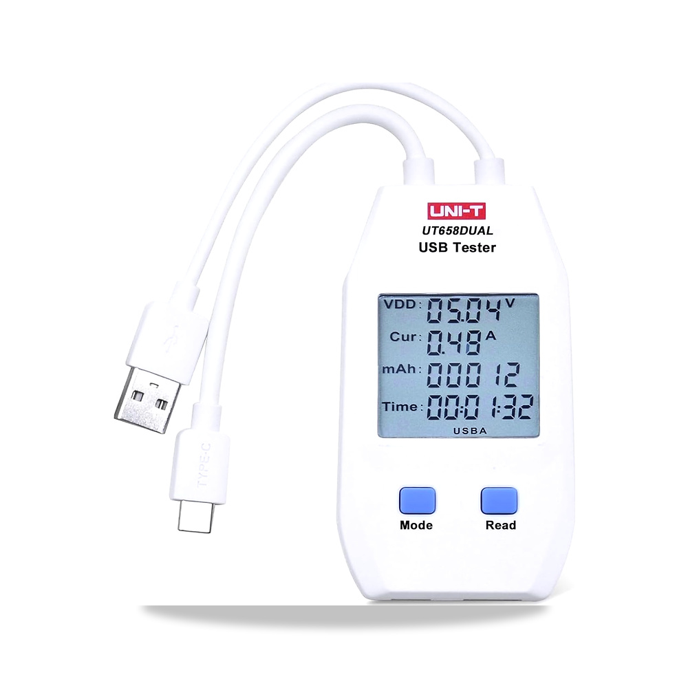 صورة منتج جهاز قياس الطاقة بمنفذ USB UT658DUAL من النوع A ونوع C لقياس الجهد والتيار المتعدد للمنتجات الرقمية وسعة - كود الصنف reemco-2027-1498499 - ماركة يباع من خلال reemco - توريد وتصوير حصري لشركة ريمكو القابضة السعودية