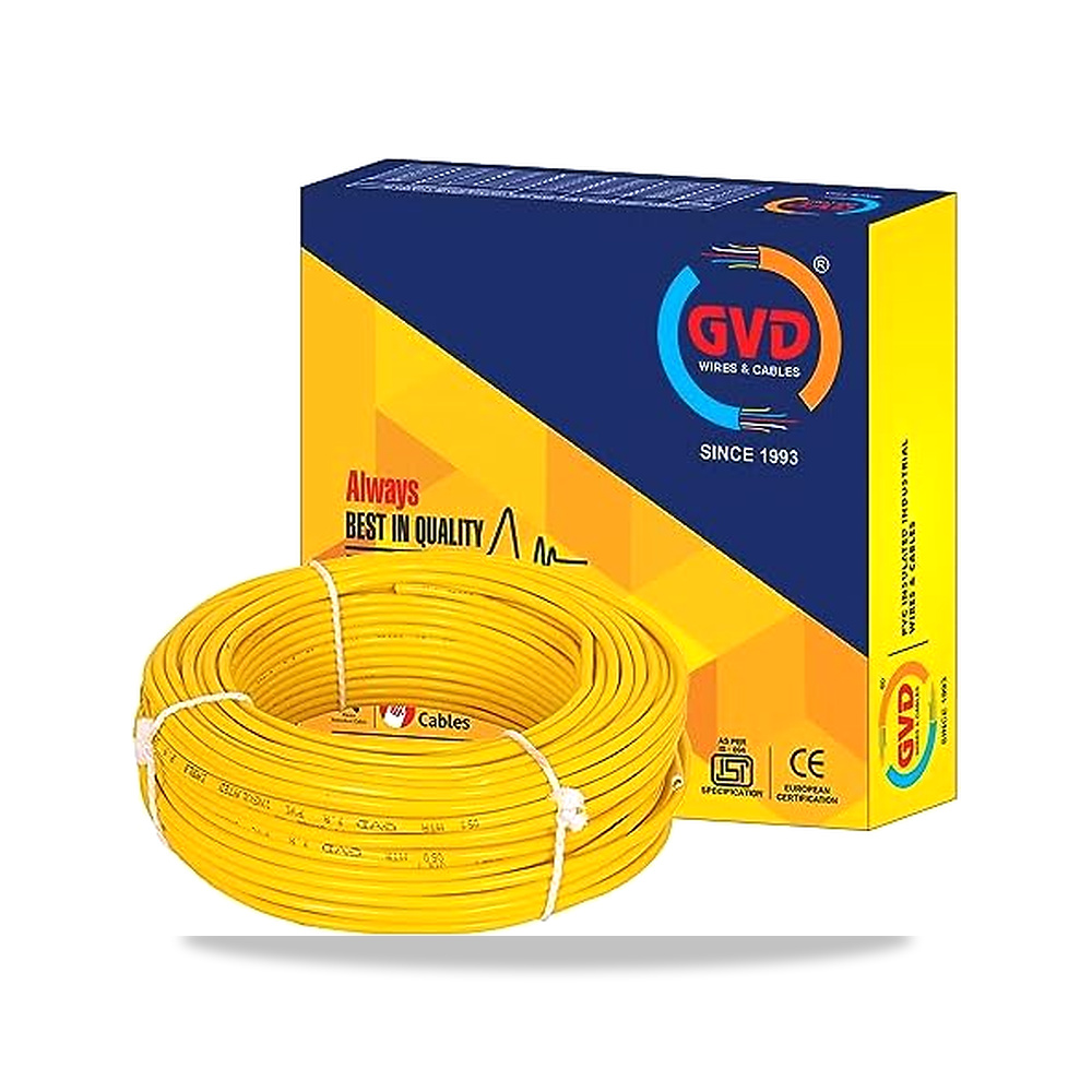 صورة منتج اسلاك وكابلات نحاسية مرنة معزولة من بلاستيك PVC وFR مقاس 2.5 ملم بلون اصفر من جي في دي للاسلاك الكهربائية - كود الصنف reemco-2027-1507700 - ماركة يباع من خلال reemco - توريد وتصوير حصري لشركة ريمكو القابضة السعودية