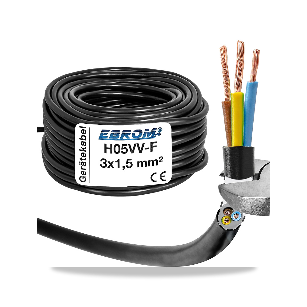 صورة منتج H05VV-F 3 × 1.5 ملم² 3G1.5 (ملم 2) كيبل خرطوم بلاستيكي دائري – اللون: اسود 5 متر/10 متر/15 متر/20 متر/25 - كود الصنف reemco-2027-1507916 - ماركة يباع من خلال reemco - توريد وتصوير حصري لشركة ريمكو القابضة السعودية