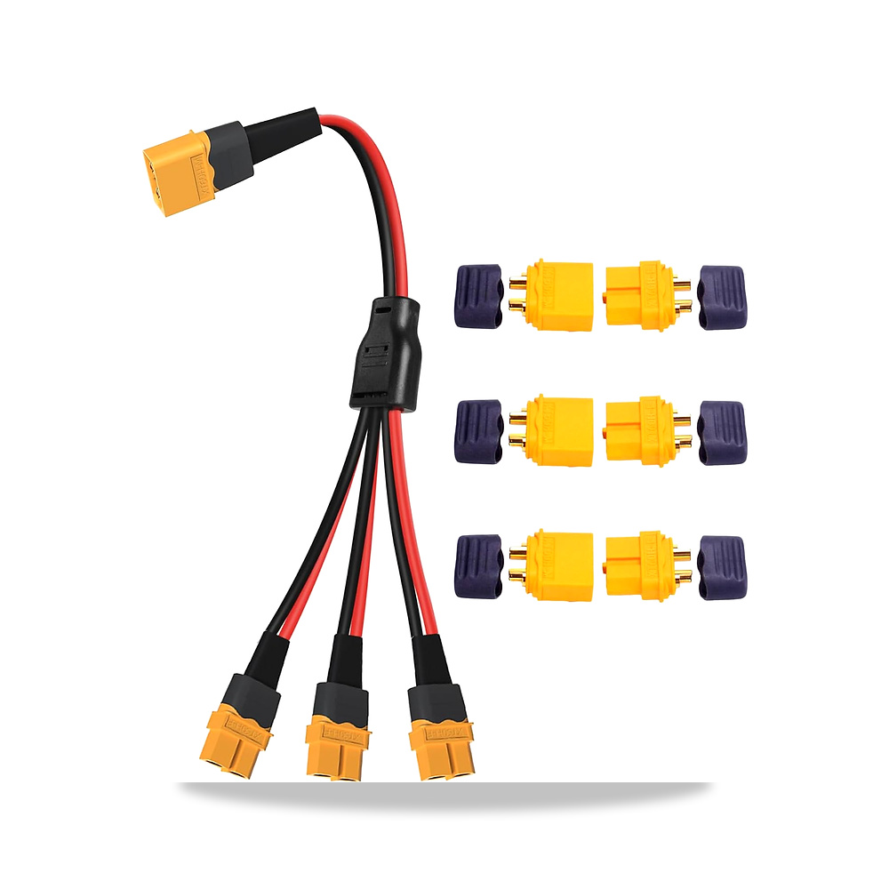 صورة منتج كيبل XT60H مقسم على شكل حرف Y 12AWG XT60، 1 ذكر الى 3 انثى 30 سم، 3 ازواج موصلات بطارية XT60H، غطاء غمد ذكر - كود الصنف reemco-2027-1510850 - ماركة يباع من خلال reemco - توريد وتصوير حصري لشركة ريمكو القابضة السعودية