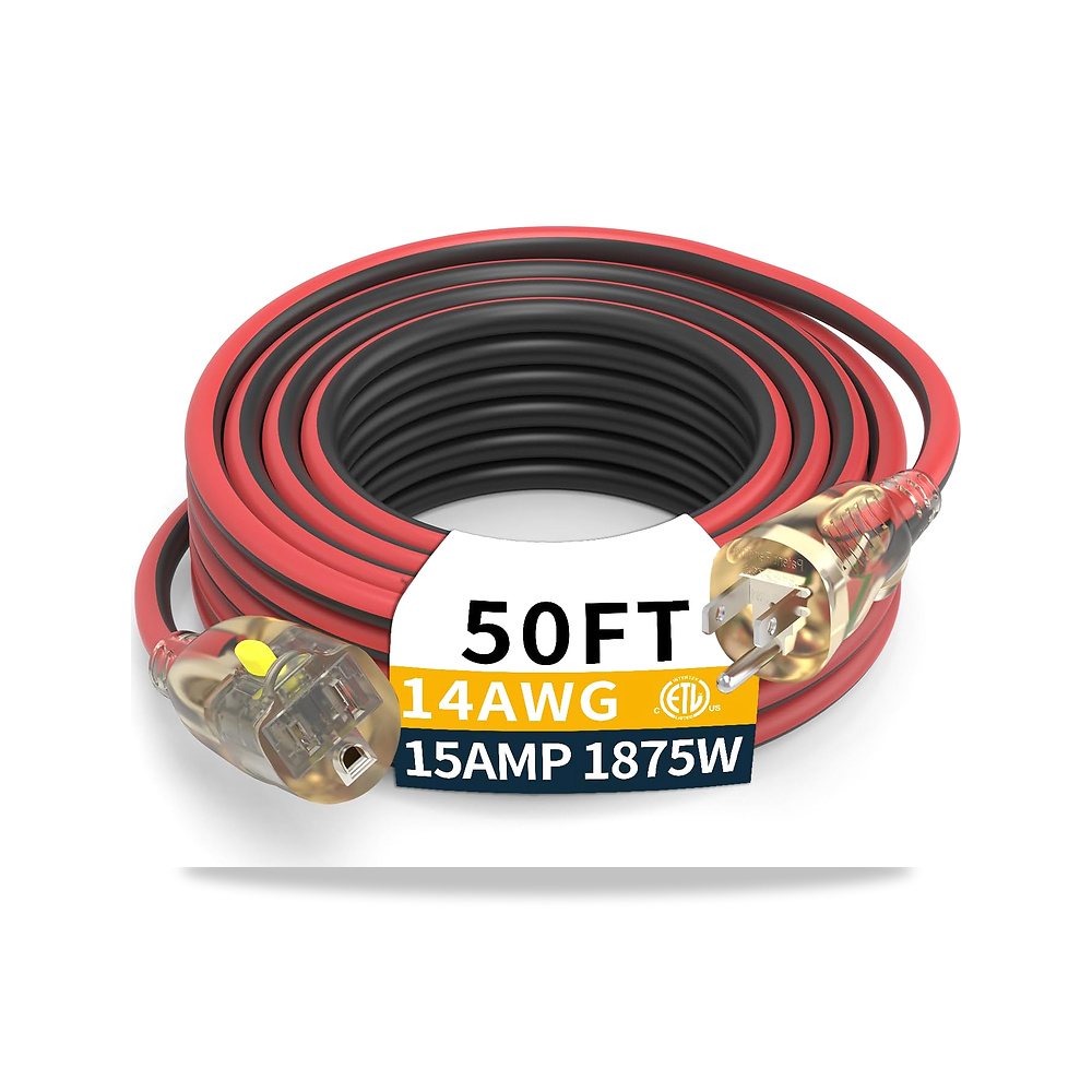 صورة منتج سلك تمديد 14AWG 3 بطول 50 قدم – سلك شديد التحمل – 15 امبير، 125 فولت، 1875 واط – مخرج اضاءة LED، مقابس مريحة - كود الصنف reemco-2027-1513283 - ماركة يباع من خلال reemco - توريد وتصوير حصري لشركة ريمكو القابضة السعودية