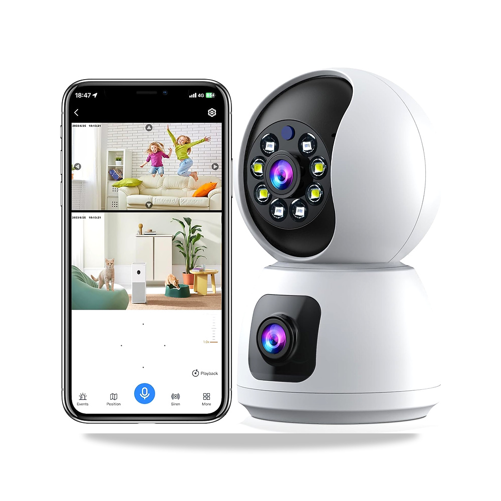 صورة منتج كاميرا مراقبة داخلية 360 درجة، عدسة مزدوجة 4MP HD، واي فاي وشريحة اتصال 4G، صوت ثنائي الاتجاه، كشف البشر - كود الصنف reemco-2027-1525571 - ماركة يباع من خلال reemco - توريد وتصوير حصري لشركة ريمكو القابضة السعودية