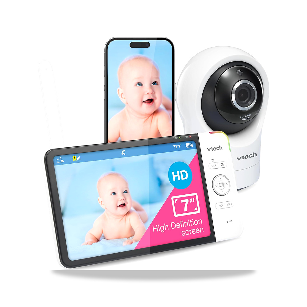 صورة منتج جهاز شاشة مراقبة الأطفال RM7764HD مع كاميرا 1080 بكسل من في تيك، واي فاي عن بعد، بالفيديو 7 بوصة، دوران - كود الصنف reemco-2027-1525993 - ماركة يباع من خلال reemco - توريد وتصوير حصري لشركة ريمكو القابضة السعودية