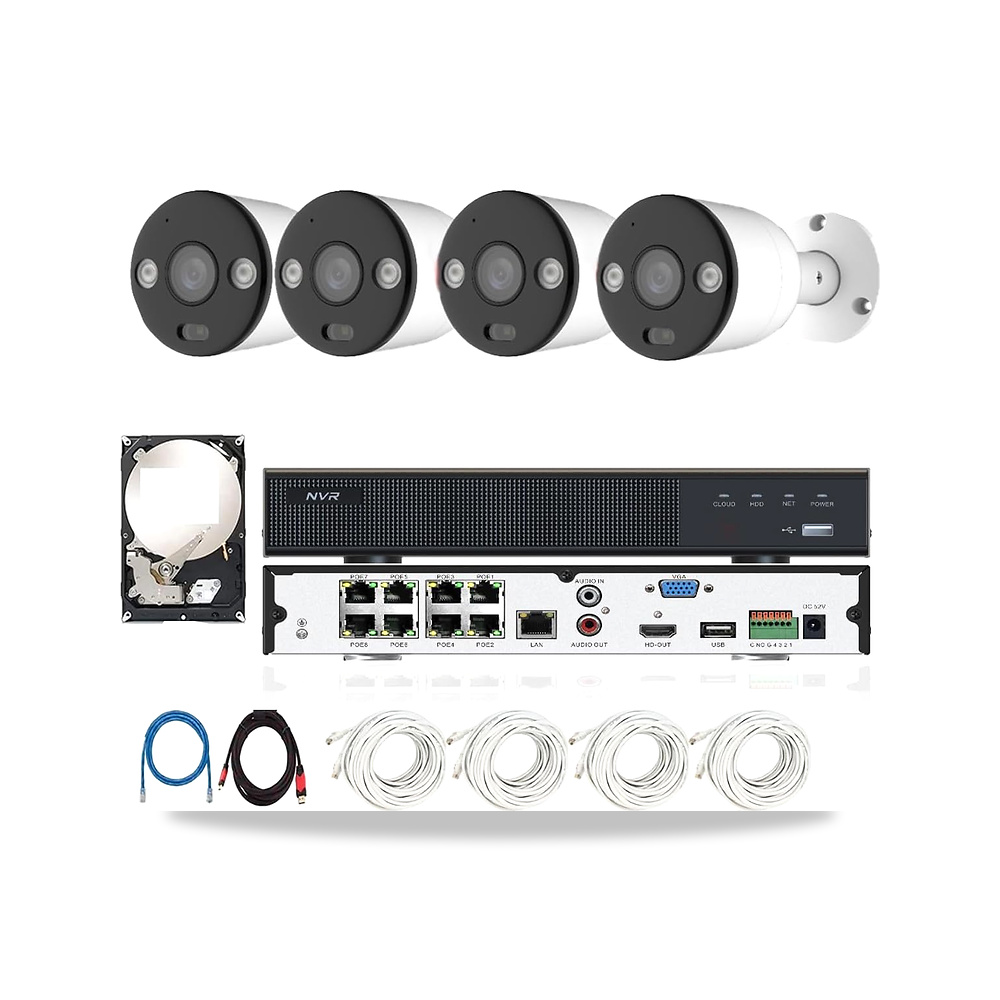 صورة منتج كاميرا خارجية ايه ام اس 8MP 4K IP POE 4X و8 قنوات بي او اي ان في ار تتضمن هارد ديسك 1 تيرابايت وكابلات كات - كود الصنف reemco-2027-1526356 - ماركة يباع من خلال reemco - توريد وتصوير حصري لشركة ريمكو القابضة السعودية