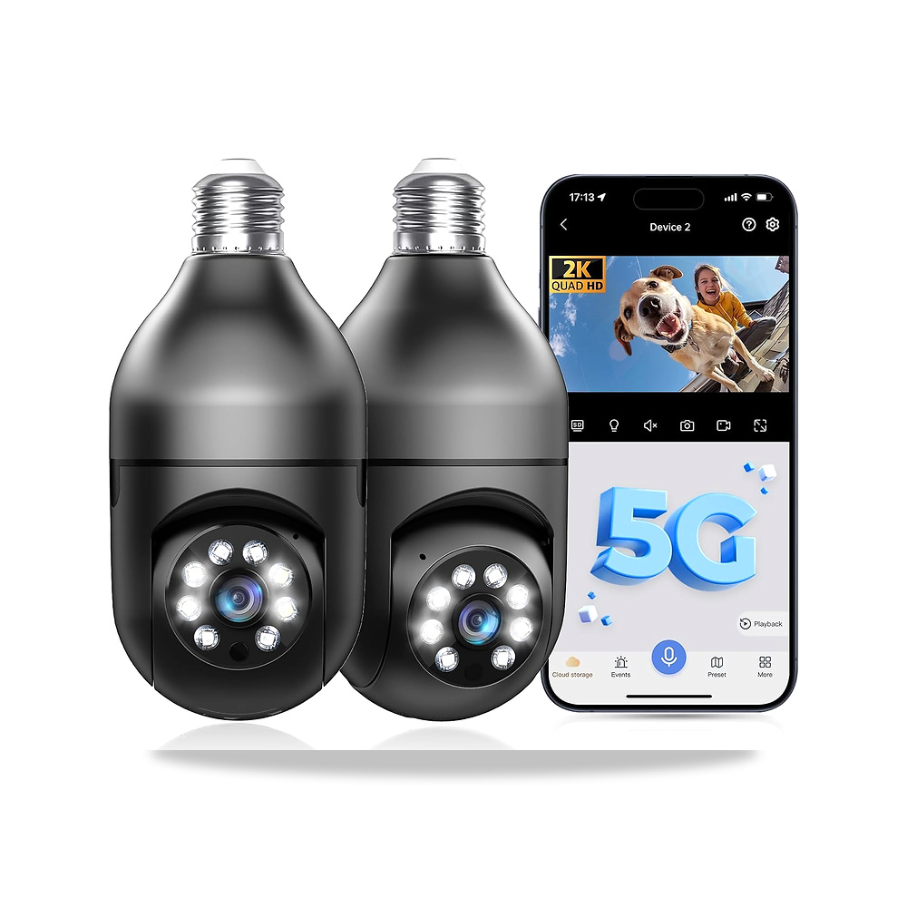 صورة منتج كاميرا مراقبة لاسلكية بلمبة اضاءة 5G/2.4GHz واي فاي 2K لمبة خارجية 360 درجة ببرغي في مصباح رؤية كشف الحركة - كود الصنف reemco-2027-1527066 - ماركة يباع من خلال reemco - توريد وتصوير حصري لشركة ريمكو القابضة السعودية