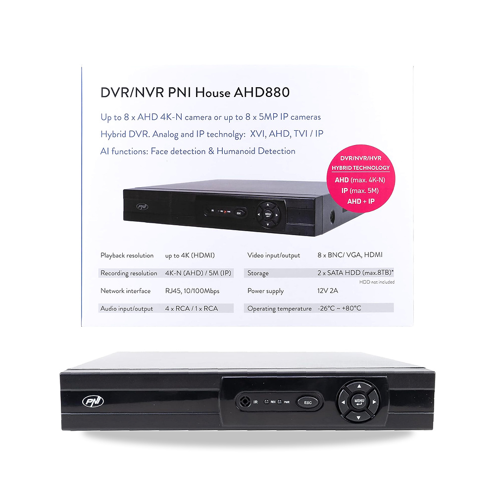 صورة منتج DVR/NVR بي ان اي House AHD880، 8 قنوات انالوج 4K-N او 8 5MP، H265+، مدخل صوت، مخرج USB2.0، 2 × ساتا ماكس 8 تيرابايت - كود الصنف reemco-2027-1527349 - ماركة يباع من خلال reemco - توريد وتصوير حصري لشركة ريمكو القابضة السعودية