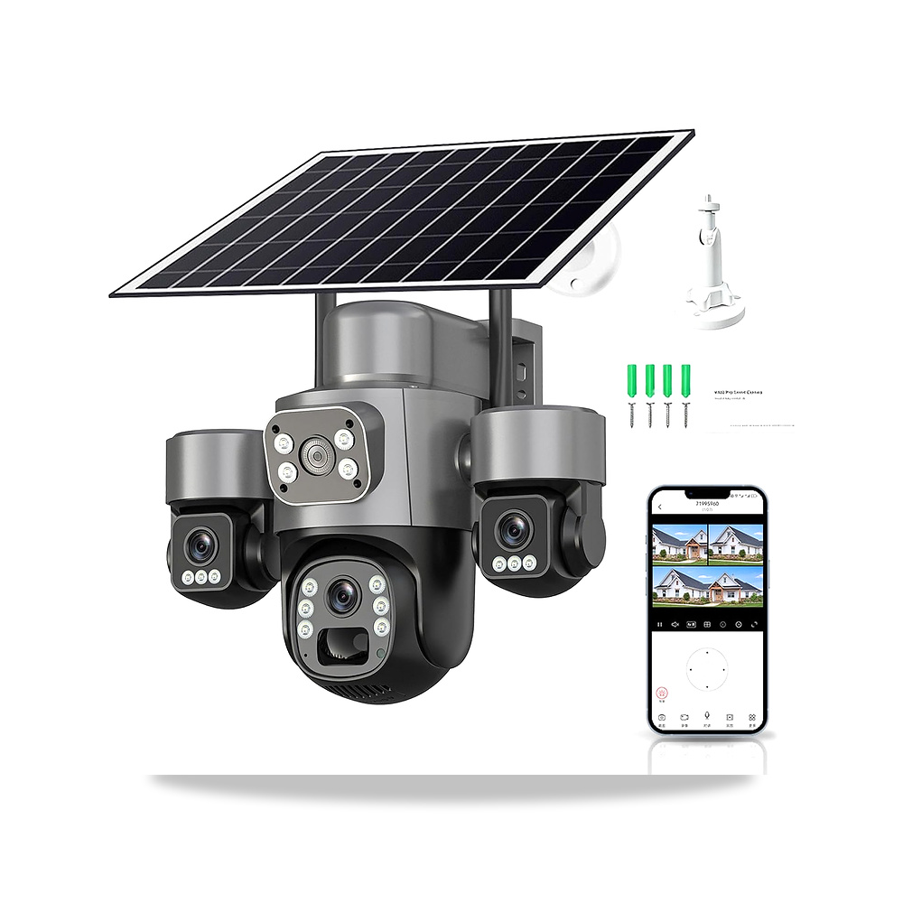 صورة منتج كاميرا مراقبة شمسية ثلاثية العدسات، واي فاي 6MP، خلوية 4G LTE مع الاتجاهات، تغطية 360 درجة، كشف موديل IP66 - كود الصنف reemco-2027-1527603 - ماركة يباع من خلال reemco - توريد وتصوير حصري لشركة ريمكو القابضة السعودية