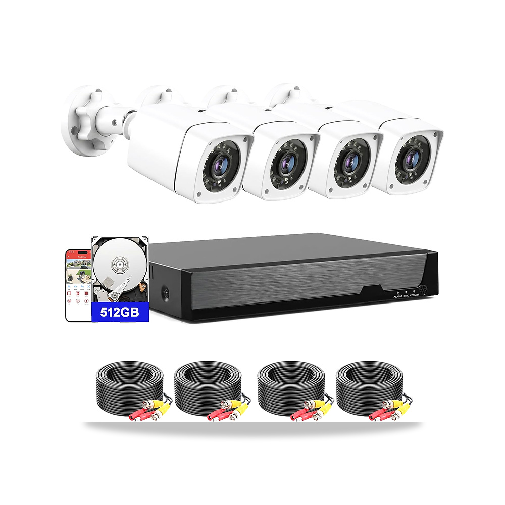صورة منتج نظام كاميرا مراقبة سلكية بـ 4 قنوات بدقة 1080P CCTV DVR مع قرص صلب 512GB و4 كاميرات منزلية خارجية مع كشف - كود الصنف reemco-2027-1527692 - ماركة يباع من خلال reemco - توريد وتصوير حصري لشركة ريمكو القابضة السعودية
