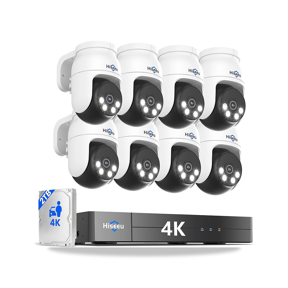 صورة منتج هايسيو نظام كاميرا مراقبة سلكية 4K PTZ مع 8MP DVR 8CH، كاميرات سي تي في 8 × 8 ميجابكسل IP67، هارد ديسك 2TB - كود الصنف reemco-2027-1527777 - ماركة يباع من خلال reemco - توريد وتصوير حصري لشركة ريمكو القابضة السعودية