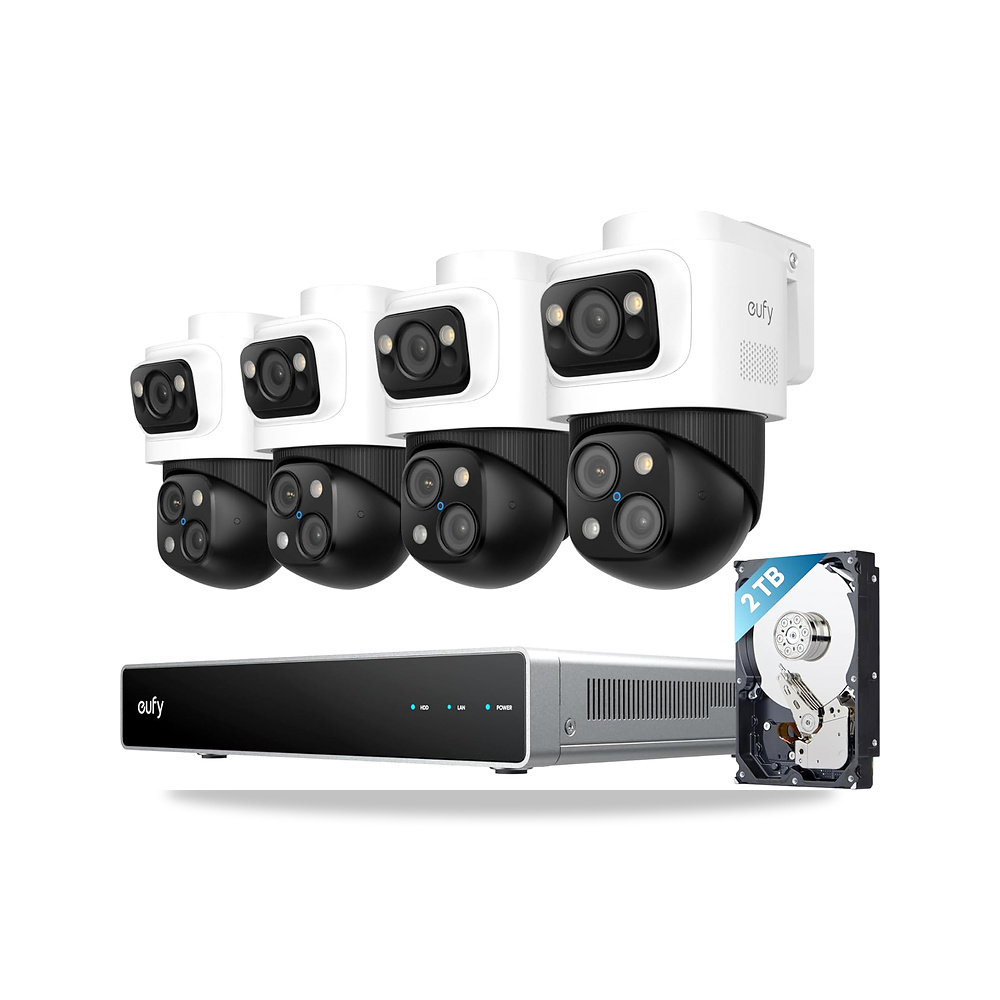 صورة منتج يوفي سيكيوريتي نظام كاميرا S4 ماكس، عدسات ثلاثية بدقة 4K، بوليت-PTZ 2 في 1 – سعة التخزين في الذاكرة 2 تيرابايت – اللون أبيض + أسود + فضي - كود الصنف reemco-2027-1527898 - ماركة يباع من خلال reemco - توريد وتصوير حصري لشركة ريمكو القابضة السعودية