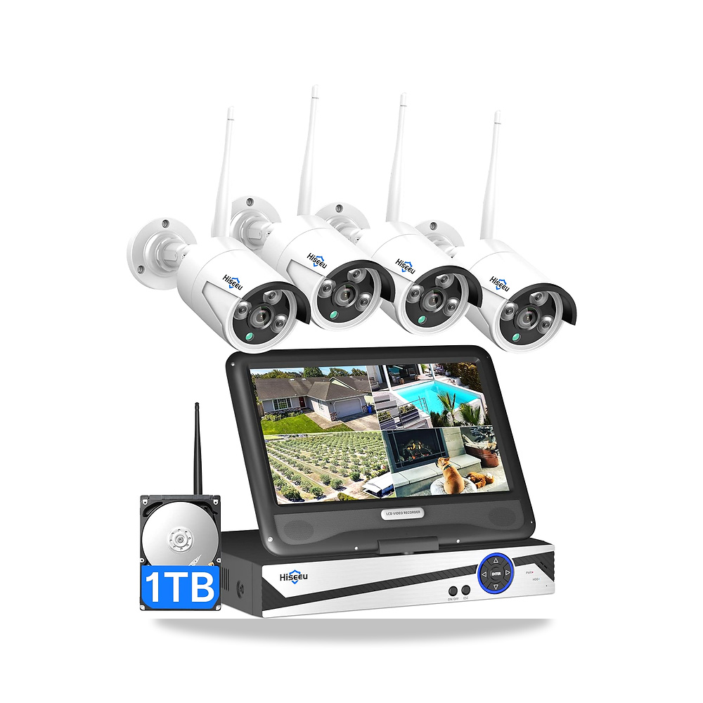صورة منتج هايسيو نظام كاميرا لاسلكي مع قرص صلب 1TB، 4 قطع 5MP [كيبل توصيل] خارجية مع شاشة LCD دي في ار 10 انش، كشف - كود الصنف reemco-2027-1529293 - ماركة يباع من خلال reemco - توريد وتصوير حصري لشركة ريمكو القابضة السعودية