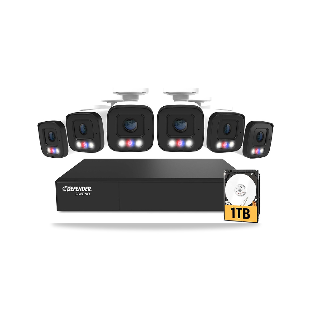 صورة منتج نظام كاميرا مراقبة ديفيندر سينتينيل 4K UHD سلكي بتقنية PoE مع 1TB 8Ch NVR، 6 كاميرات خارجية معدنية 8MP/4K - كود الصنف reemco-2027-1530507 - ماركة يباع من خلال reemco - توريد وتصوير حصري لشركة ريمكو القابضة السعودية