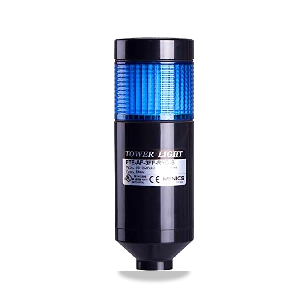 صورة منتج PTE-T-102-B-B، مصباح برج مكدس LED 56 ملم بلون ازرق معياري واحد، ثابت، هيكل اسود، موصل طرفي 24 فولت تيار - كود الصنف reemco-2027-1534150 - ماركة يباع من خلال reemco - توريد وتصوير حصري لشركة ريمكو القابضة السعودية