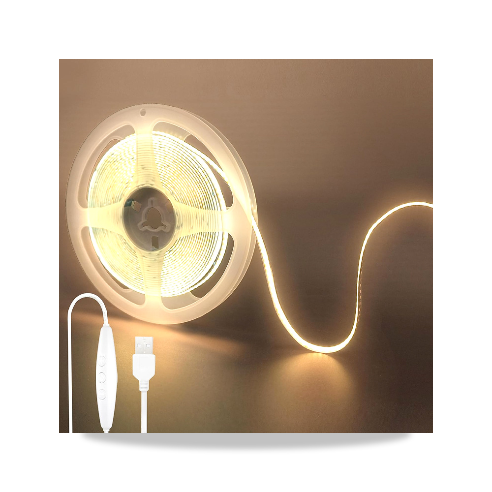 صورة منتج شريط مصابيح LED بتقنية COB 5 فولت USB مع مفتاح قابل للتعتيم، 320 مصباح ليد/16.4 قدم/5 متر، 8 ملم، غير مقاوم - كود الصنف reemco-2027-1534472 - ماركة يباع من خلال reemco - توريد وتصوير حصري لشركة ريمكو القابضة السعودية
