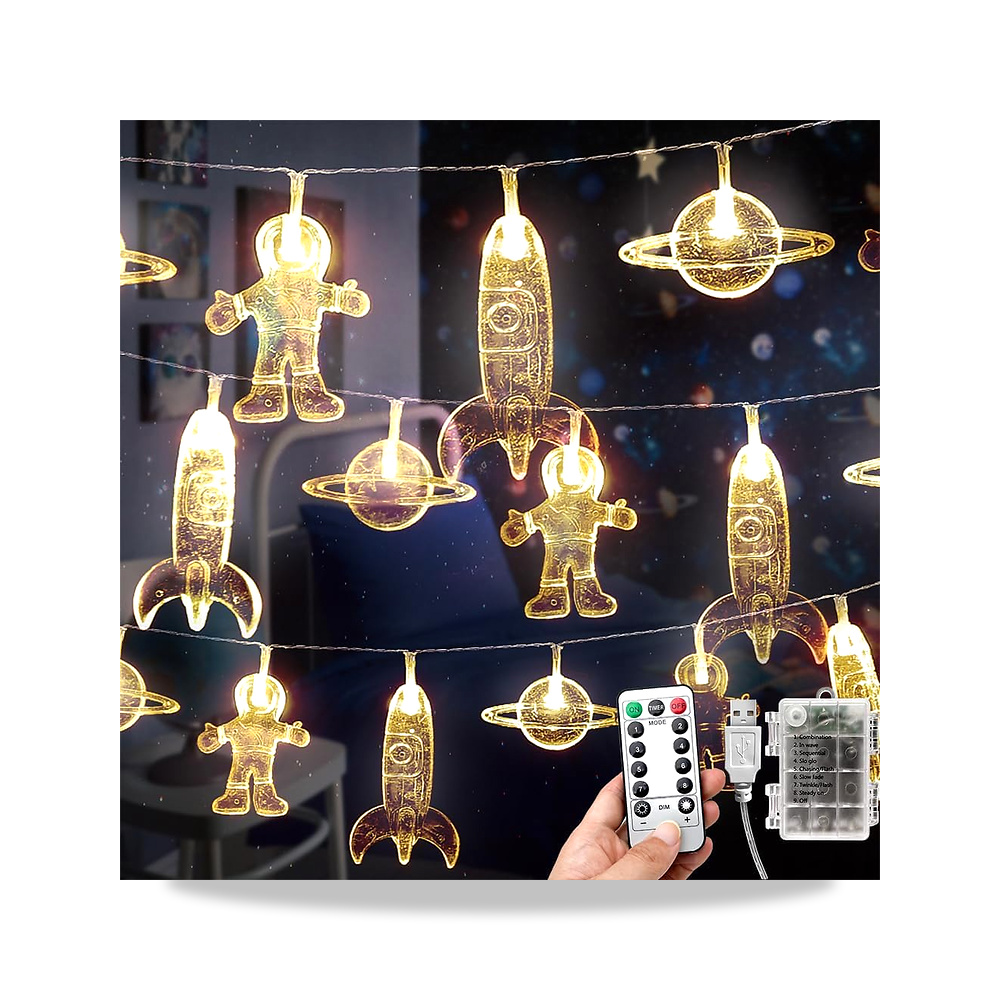 صورة منتج شريط اضاءة LED 20 مصباح LED لغرفة الاطفال، دلايات صاروخ سفينة فضاء وسفينة فضاء، اضواء حفلات العطلات، للجدار - كود الصنف reemco-2027-1534505 - ماركة يباع من خلال reemco - توريد وتصوير حصري لشركة ريمكو القابضة السعودية