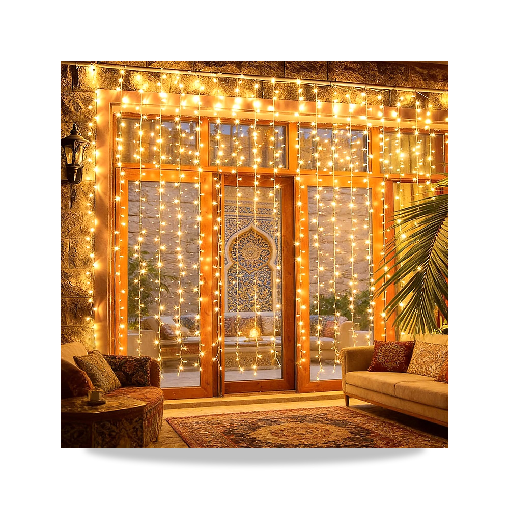 صورة منتج مصابيح زينة رمضان من بوميفار، 200 مصباح LED معلق لجدار المنزل والأماكن الخارجية والداخلية والنافذة الخلفية - كود الصنف reemco-2027-1534507 - ماركة يباع من خلال reemco - توريد وتصوير حصري لشركة ريمكو القابضة السعودية