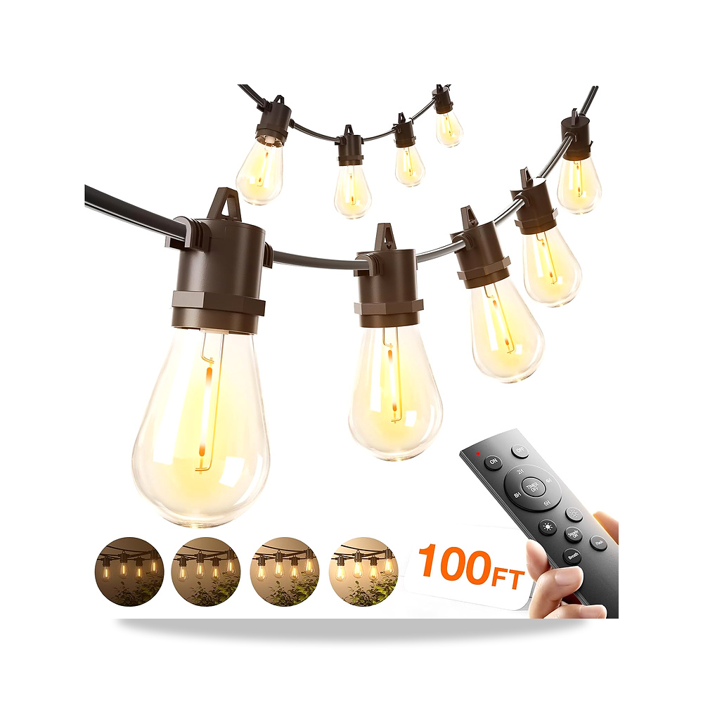 صورة منتج اديلون سلسلة مصابيح LED خارجية بطول 100 قدم، فناء قابلة للتعتيم عن بعد مع مؤقت و3 اوضاع اضاءة، 32 لمبة - كود الصنف reemco-2027-1534514 - ماركة يباع من خلال reemco - توريد وتصوير حصري لشركة ريمكو القابضة السعودية