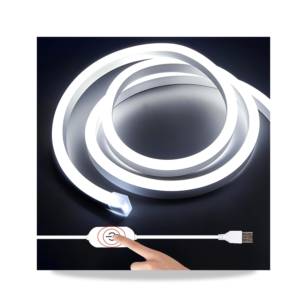 صورة منتج شريط اضاءة LED يعمل باللمس USB ابيض 6500 كلفن، 5 فولت 10 قدم/3 متر 360 مصباح LED عالي السطوع، نيون مقاوم - كود الصنف reemco-2027-1534535 - ماركة يباع من خلال reemco - توريد وتصوير حصري لشركة ريمكو القابضة السعودية