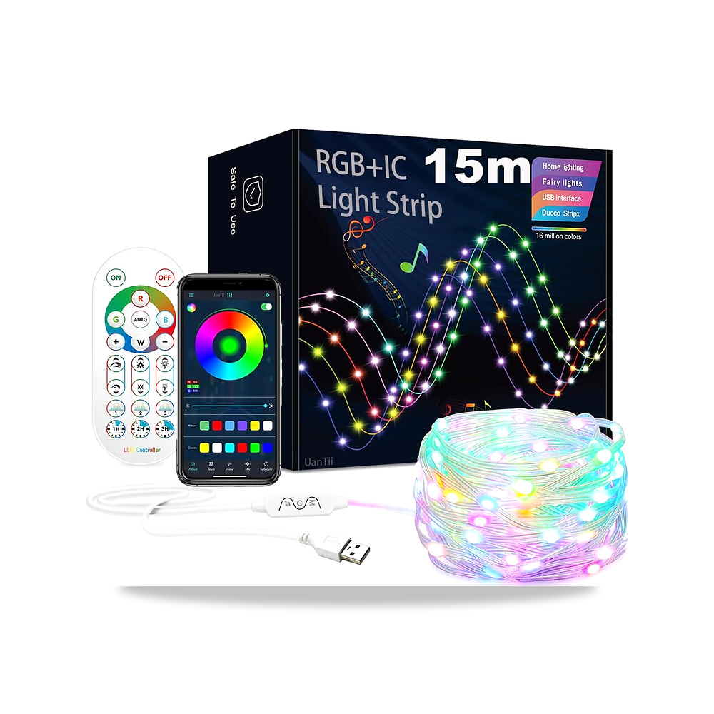 صورة منتج وانتي سلسلة اضاءة LED بمنفذ USB 5 فولت RGBIC وتحكم عبر تطبيق بلوتوث وموسيقى دريم ملونة LED خرافية لحفلات - كود الصنف reemco-2027-1534547 - ماركة يباع من خلال reemco - توريد وتصوير حصري لشركة ريمكو القابضة السعودية