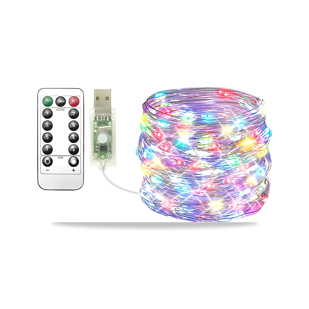 صورة منتج شريط مصابيح USB فيري من كلارهيل، 20 م ملون 200 مصباح LED USB بسلك نحاسي مع جهاز تحكم عن بعد، 8 أوضاع، توقيت - كود الصنف reemco-2027-1534689 - ماركة يباع من خلال reemco - توريد وتصوير حصري لشركة ريمكو القابضة السعودية