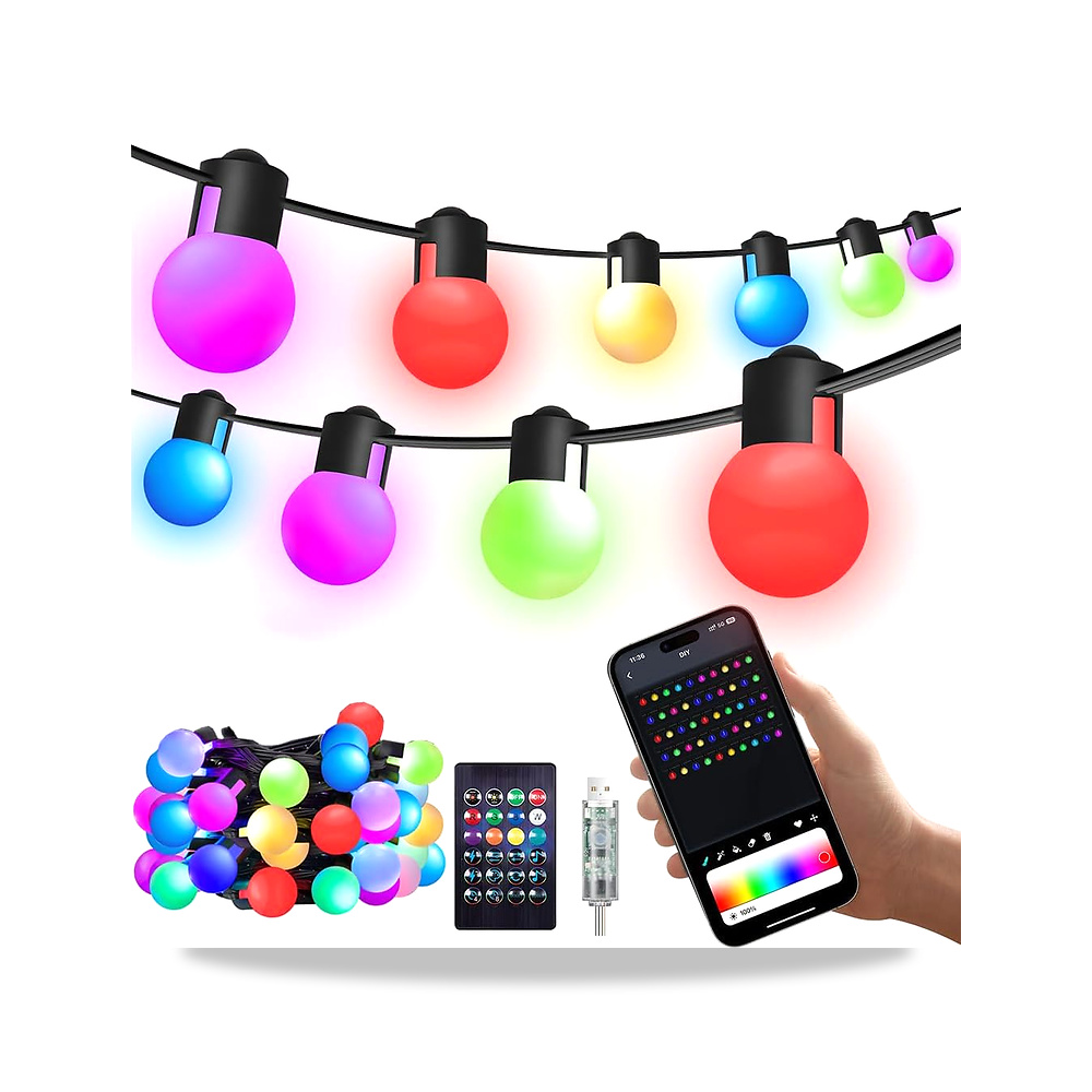 صورة منتج غوودرن سلسلة مصابيح خارجية بطول 5 متر مع 25 مصباح LED RGB قابل للتعتيم للكريسماس، معلقة متغيرة الالوان بمنفذ - كود الصنف reemco-2027-1534770 - ماركة يباع من خلال reemco - توريد وتصوير حصري لشركة ريمكو القابضة السعودية