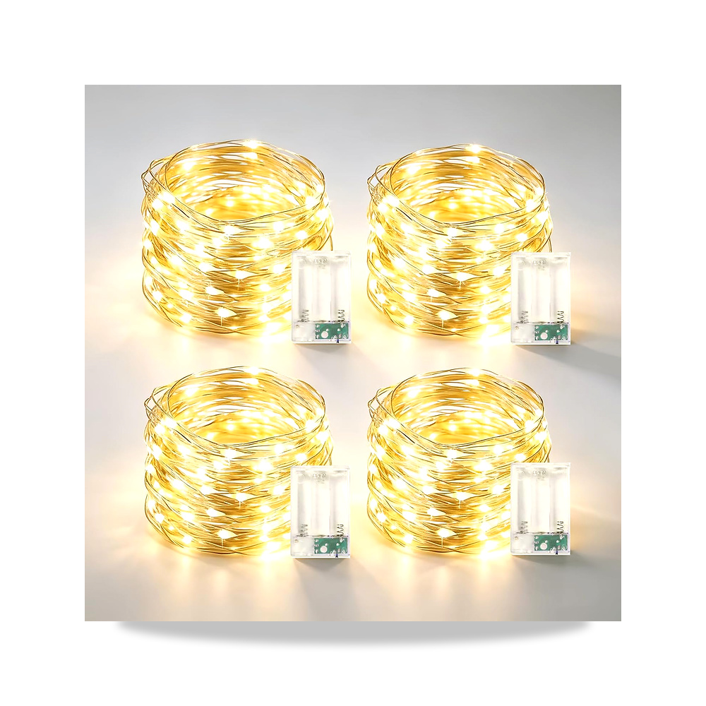 صورة منتج جميكسيس 4 عبوات من 50 مصباح LED خيالي يعمل بالبطارية، 16 قدم ابيض دافئ للكريسماس لتزيين غرفة النوم وحفلات - كود الصنف reemco-2027-1534777 - ماركة يباع من خلال reemco - توريد وتصوير حصري لشركة ريمكو القابضة السعودية
