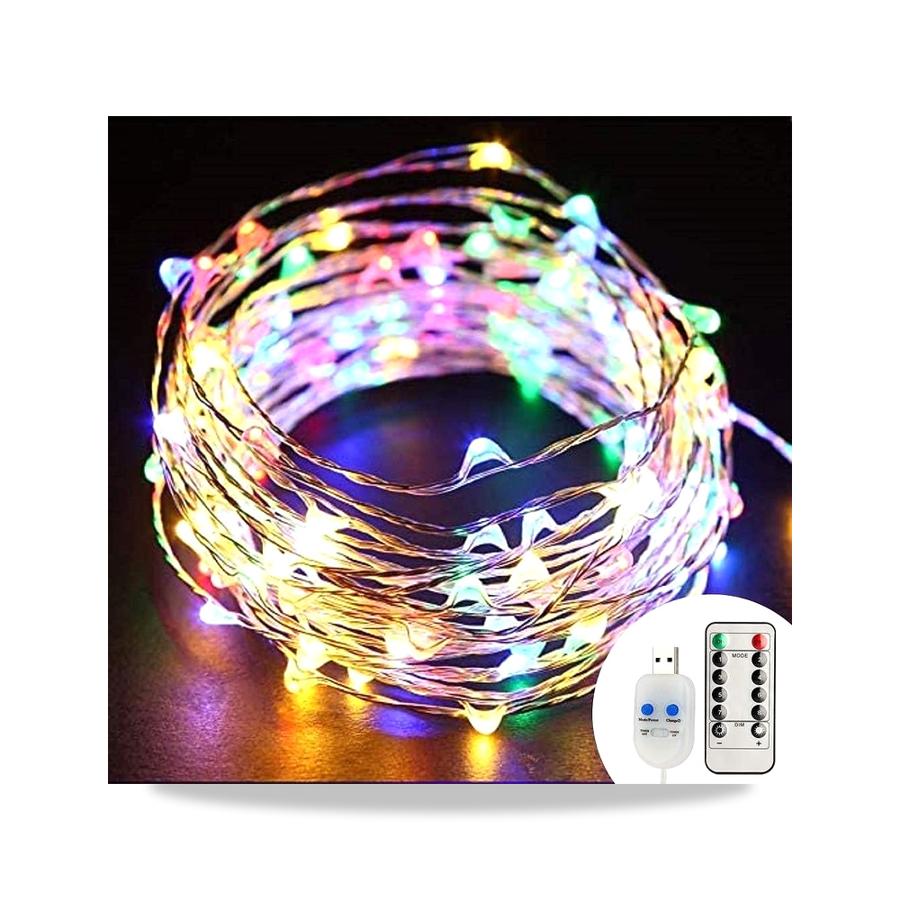 صورة منتج مصابيح خيالية USB بطول 10 متر، 100 مصباح LED مع جهاز تحكم عن بعد ومؤقت، للاستخدام الداخلي والخارجي، متعدد - كود الصنف reemco-2027-1534785 - ماركة يباع من خلال reemco - توريد وتصوير حصري لشركة ريمكو القابضة السعودية