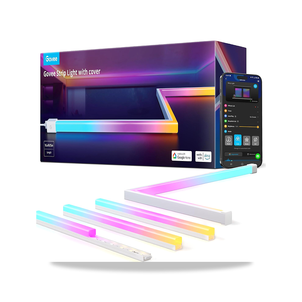 صورة منتج شريط إضاءة LED بخاصية RGBIC بطول 5 أمتار مع أغطية نم جوفي، تعمل LED الذكية مع مساعد الكسا ومساعد جوجل، قناة - كود الصنف reemco-2027-1534833 - ماركة يباع من خلال reemco - توريد وتصوير حصري لشركة ريمكو القابضة السعودية