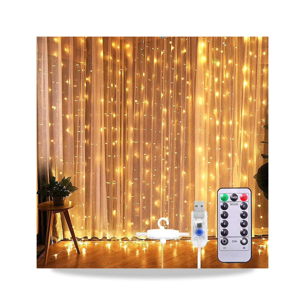 صورة منتج سلسلة مصابيح ستارة من بوكيلا، 300 مصباح LED 3 متر × 3 متر 8 اوضاع اضاءة تعمل بمنفذ USB مقاومة للماء مع جهاز - كود الصنف reemco-2027-1534887 - ماركة يباع من خلال reemco - توريد وتصوير حصري لشركة ريمكو القابضة السعودية