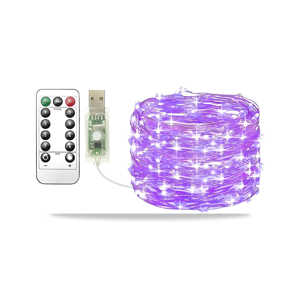 صورة منتج شريط مصابيح USB فيري بلون أرجواني، 20 م ملون 200 مصباح LED USB بسلك نحاسي مع جهاز تحكم عن بعد، 8 أوضاع - كود الصنف reemco-2027-1534901 - ماركة يباع من خلال reemco - توريد وتصوير حصري لشركة ريمكو القابضة السعودية