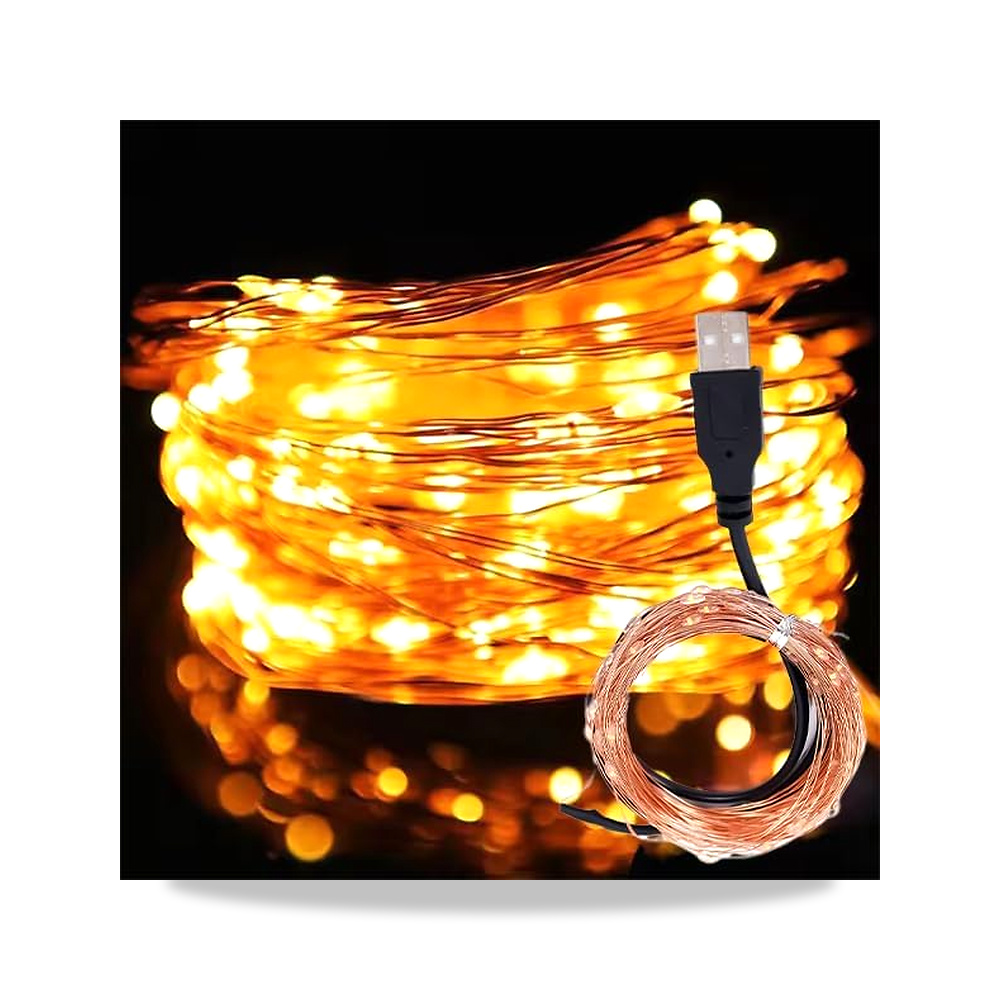 صورة منتج شريط اضاءة LED بسلك نحاسي بمنفذ USB لديكور الكريسماس والاماكن الخارجية (اصفر، 3 متر) - كود الصنف reemco-2027-1534930 - ماركة يباع من خلال reemco - توريد وتصوير حصري لشركة ريمكو القابضة السعودية