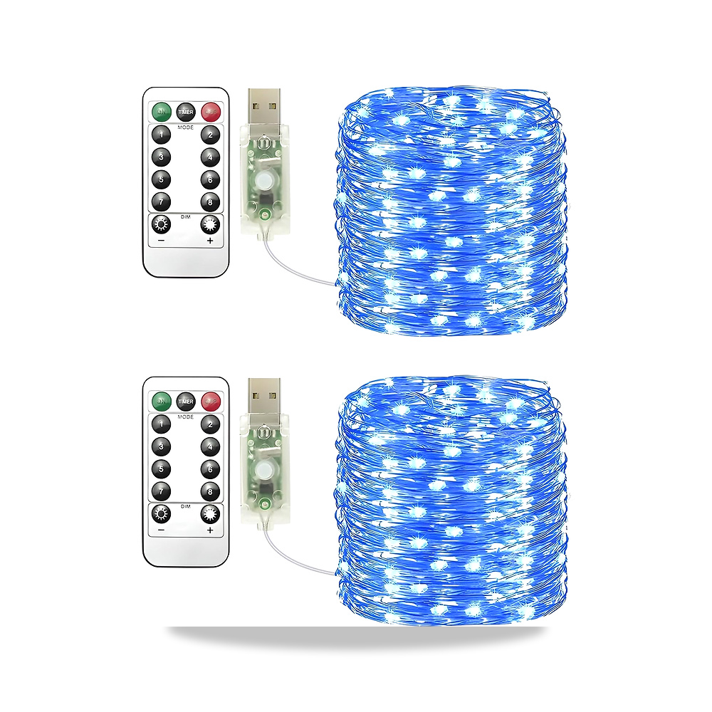 صورة منتج شريط إضاءة فيري USB من كليرهيل 10 متر، 100 مصباح LED مع جهاز تحكم عن بعد، 8 أوضاع، توقيت وتصميم قابل للتعتيم – اللون أزرق - كود الصنف reemco-2027-1534987 - ماركة يباع من خلال reemco - توريد وتصوير حصري لشركة ريمكو القابضة السعودية
