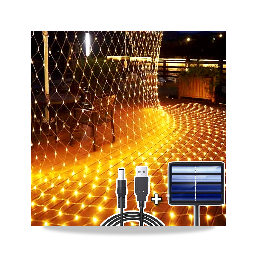 صورة منتج شبكة اضاءة LED 204، مصابيح خيالية 3 متر × 2 متر، تعمل بالطاقة الشمسية / USB، ستارة شبكية مقاومة للماء، اضواء - كود الصنف reemco-2027-1535073 - ماركة يباع من خلال reemco - توريد وتصوير حصري لشركة ريمكو القابضة السعودية