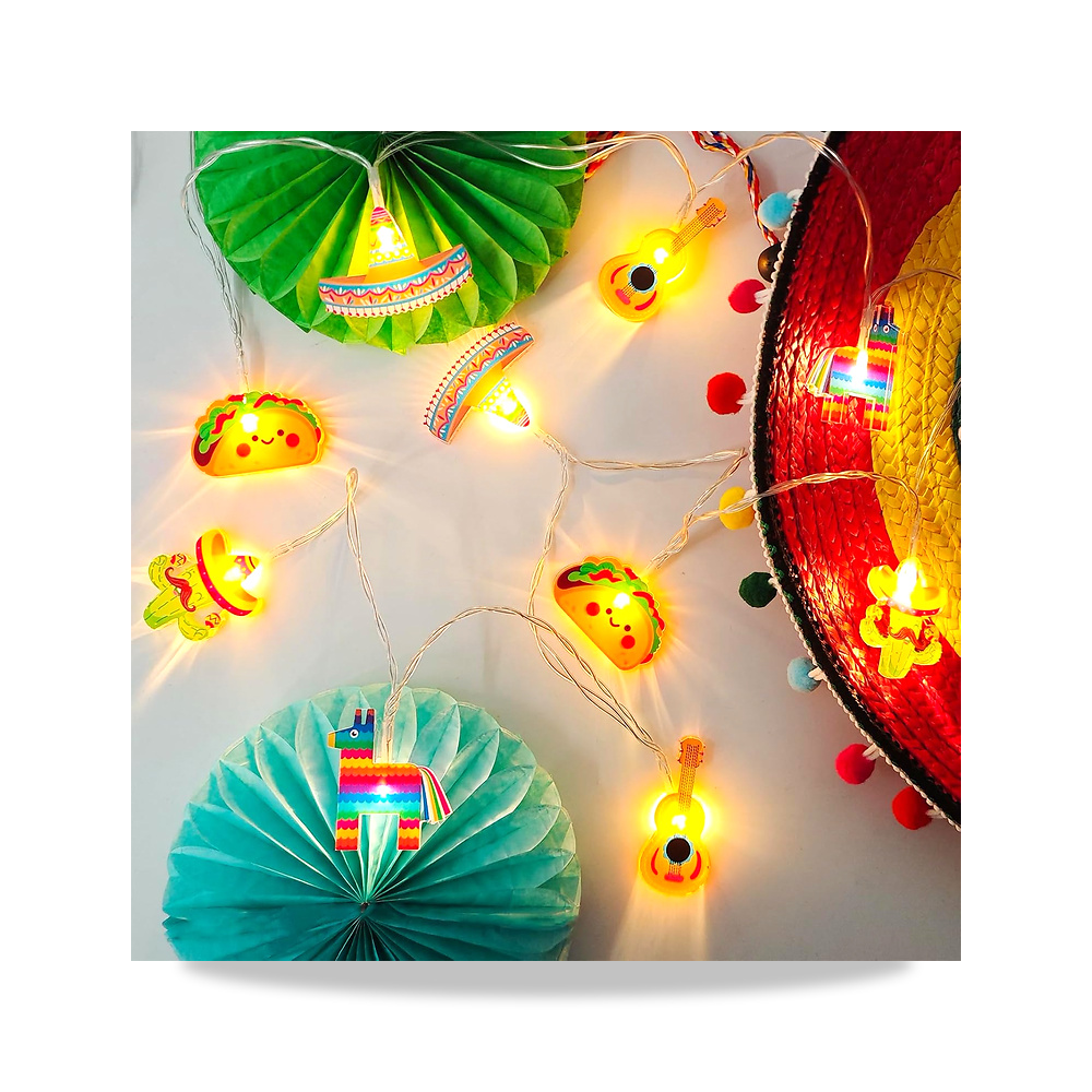صورة منتج يوزو سلسلة مصابيح زينة سينكو دي مايو، 10 LED تعمل بالبطارية مع مؤقت، بينياتا جيتار تاكو سومبريرو قبعة صبار - كود الصنف reemco-2027-1535079 - ماركة يباع من خلال reemco - توريد وتصوير حصري لشركة ريمكو القابضة السعودية