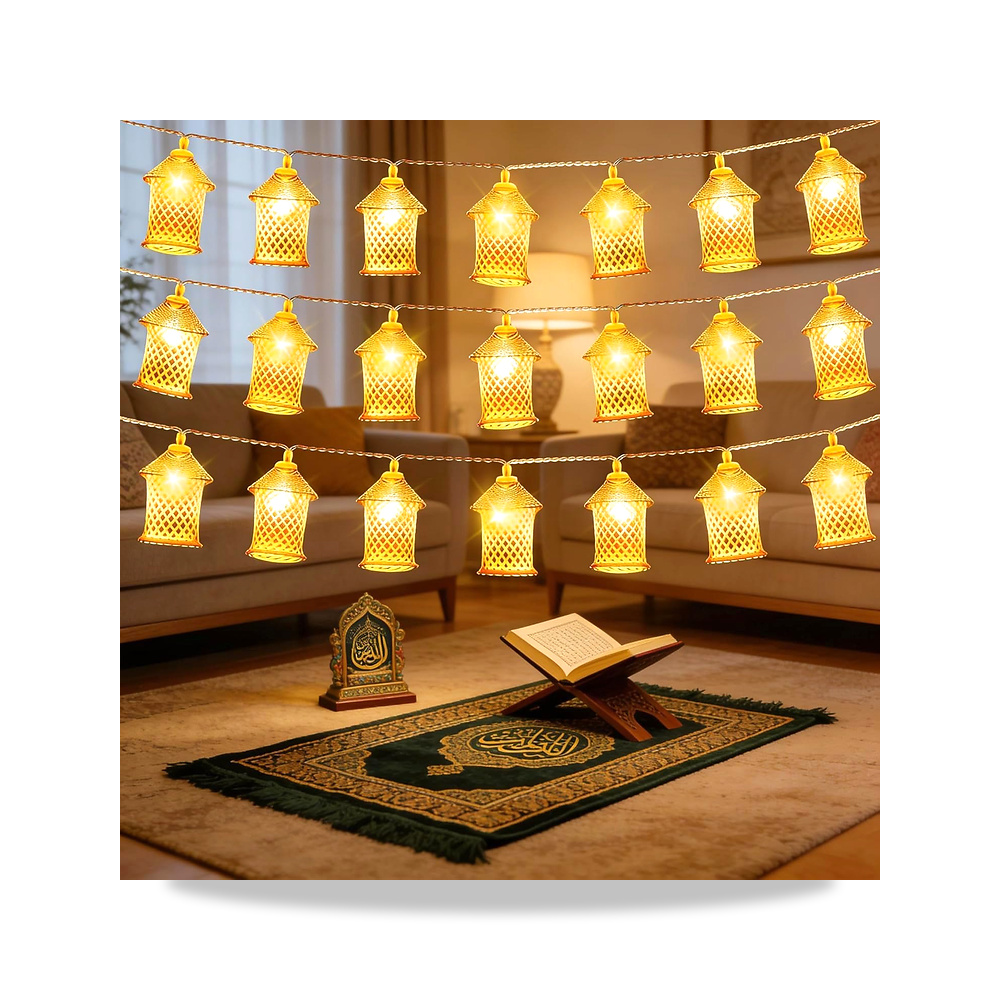 صورة منتج سلسلة مصابيح فانوس رمضان تعمل بالبطارية بطول 3 متر، 20 مصباح LED ذهبي بتصميم قطرة مطر بلون أبيض دافئ للأماكن - كود الصنف reemco-2027-1535107 - ماركة يباع من خلال reemco - توريد وتصوير حصري لشركة ريمكو القابضة السعودية