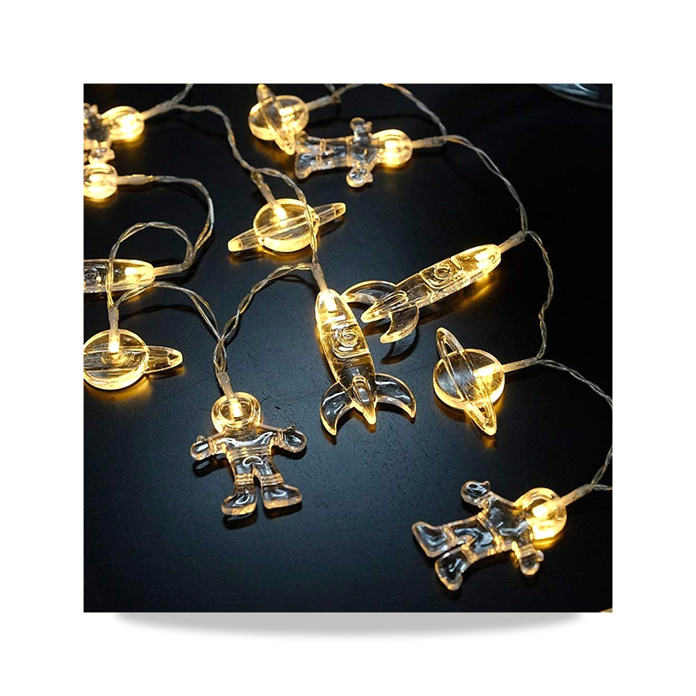 صورة منتج شريط اضاءة LED لغرفة الاطفال، 20 مصباح LED بتصميم رائد فضاء وسفينة وصاروخ، اضواء حفلات العطلات وديكور الغرفة - كود الصنف reemco-2027-1535116 - ماركة يباع من خلال reemco - توريد وتصوير حصري لشركة ريمكو القابضة السعودية