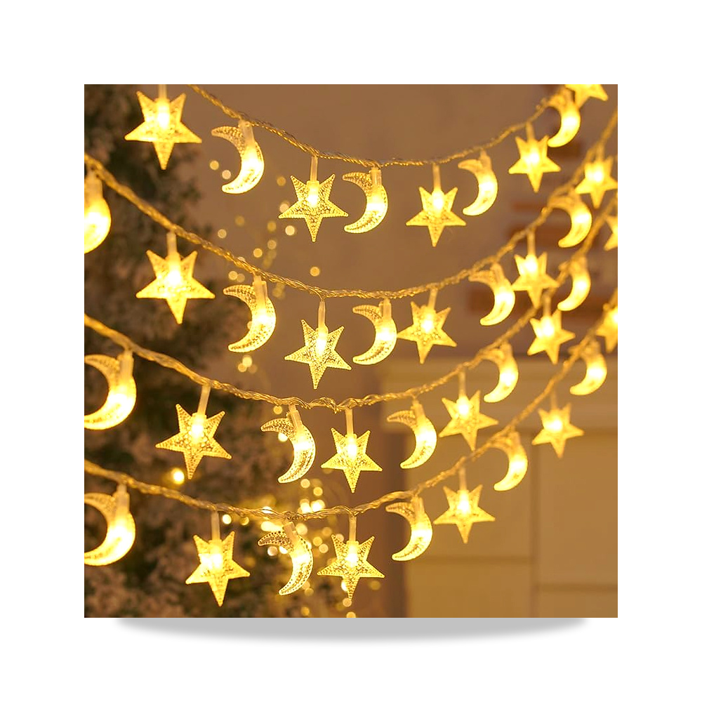صورة منتج شريط اضاءة LED لشهر رمضان ونجوم وقمر بطول 10 متر، 80 قطعة، مصباح زينة لعيد الفطر للاماكن الداخلية والخارجية - كود الصنف reemco-2027-1535122 - ماركة يباع من خلال reemco - توريد وتصوير حصري لشركة ريمكو القابضة السعودية