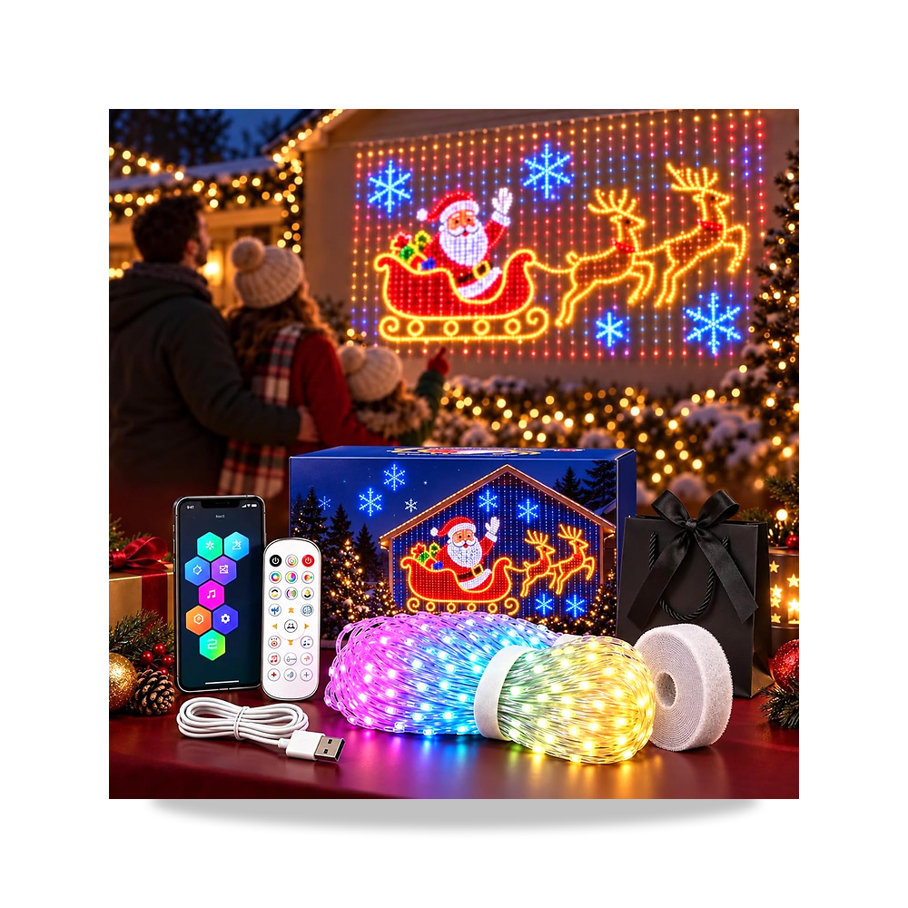 صورة منتج مصابيح ستارة ذكية للكريسماس في الهواء الطلق، 400 مصباح LED RGB للحائط – 3 متر × 3 متر – لون الضوء ألوان RGB متعددة الألوان - كود الصنف reemco-2027-1535505 - ماركة يباع من خلال reemco - توريد وتصوير حصري لشركة ريمكو القابضة السعودية