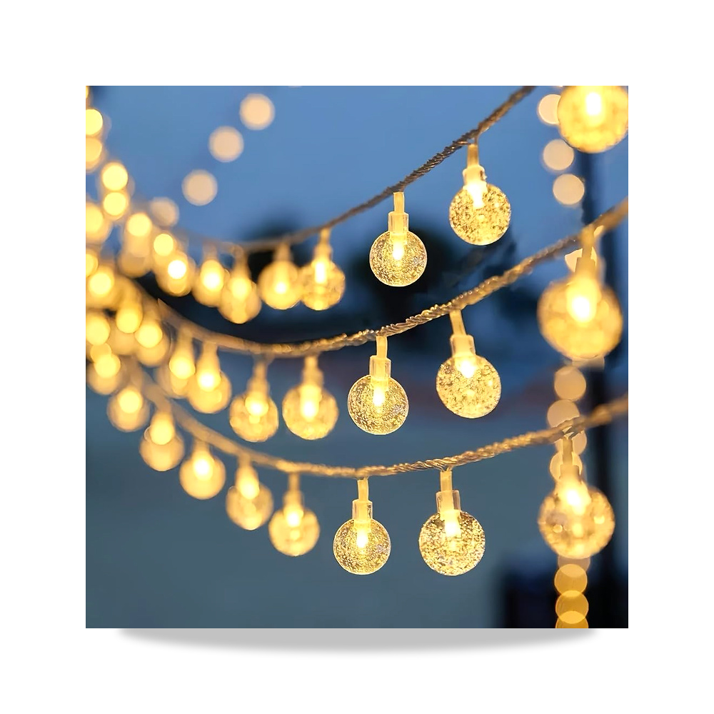 صورة منتج شريط اضاءة LED بتصميم كرة كريستال للكريسماس بلون ابيض دافئ بطول 3.5 متر - كود الصنف reemco-2027-1535785 - ماركة يباع من خلال reemco - توريد وتصوير حصري لشركة ريمكو القابضة السعودية