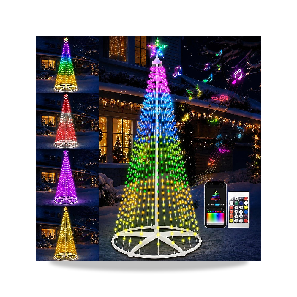 صورة منتج مصباح LED ذكي على شكل مخروط لشجرة الكريسماس مع نجمة RGB لتزيين الفناء – 2.7 سم - كود الصنف reemco-2027-1535984 - ماركة يباع من خلال reemco - توريد وتصوير حصري لشركة ريمكو القابضة السعودية