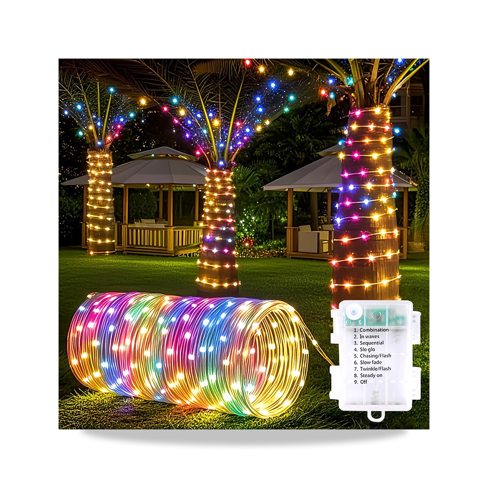 صورة منتج حبل اضاءة LED متعدد الالوان بطول 20 متر 200 مصباح LED مرن 2000 سم مع صندوق بطارية بـ 8 اوضاع - كود الصنف reemco-2027-1536056 - ماركة يباع من خلال reemco - توريد وتصوير حصري لشركة ريمكو القابضة السعودية