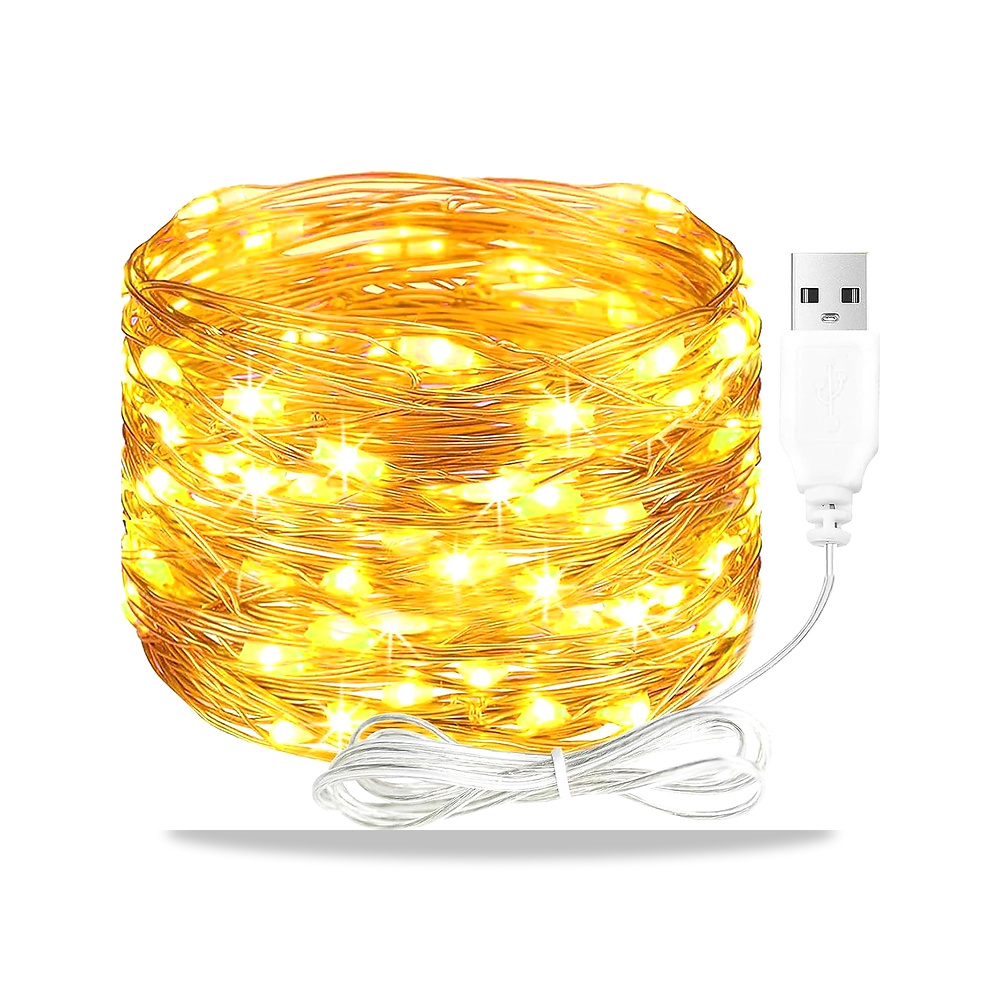 صورة منتج مصابيح LED فيري مع USB، 1 متر 10 LED بسلك نحاسي مع قابس اليغري – اللون أبيض دافئ – اللون الفاتح أبيض دافئ - كود الصنف reemco-2027-1536091 - ماركة يباع من خلال reemco - توريد وتصوير حصري لشركة ريمكو القابضة السعودية