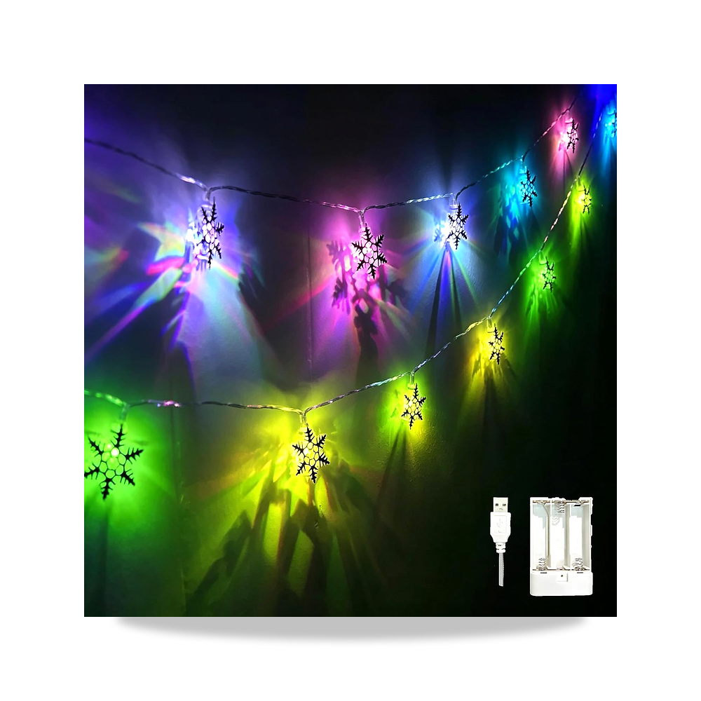 صورة منتج مصابيح كريسماس بتصميم ندفة الثلج بطول 9.8 قدم، 20 مصباح LED تعمل بمنفذ USB والبطارية، متعددة الالوان 7 اوضاع - كود الصنف reemco-2027-1536141 - ماركة يباع من خلال reemco - توريد وتصوير حصري لشركة ريمكو القابضة السعودية