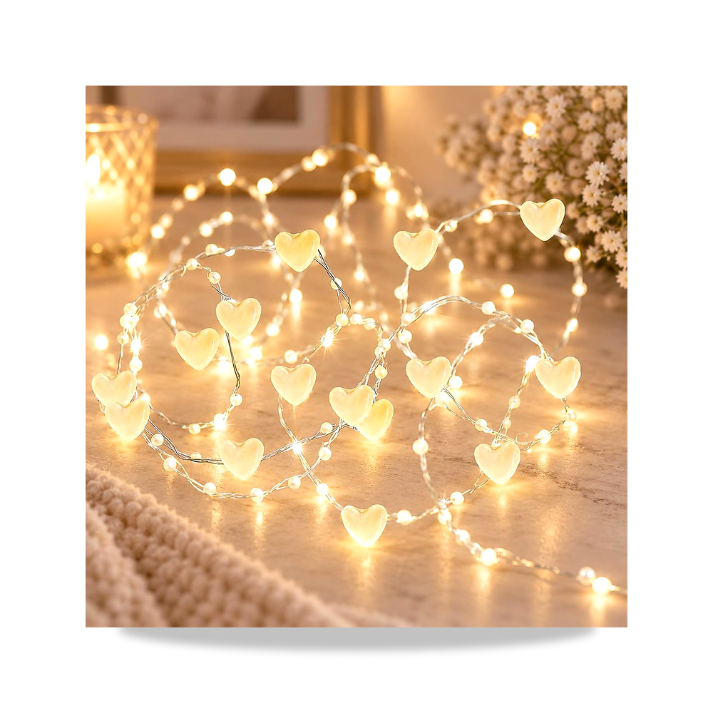 صورة منتج 50 مصباح LED على شكل قلب لؤلؤي لتزيين حفلات الزفاف بطول 5 متر من جولد روك GoldRock – اللون بيديد هارتس – المادة بلاستيك - كود الصنف reemco-2027-1536330 - ماركة يباع من خلال reemco - توريد وتصوير حصري لشركة ريمكو القابضة السعودية