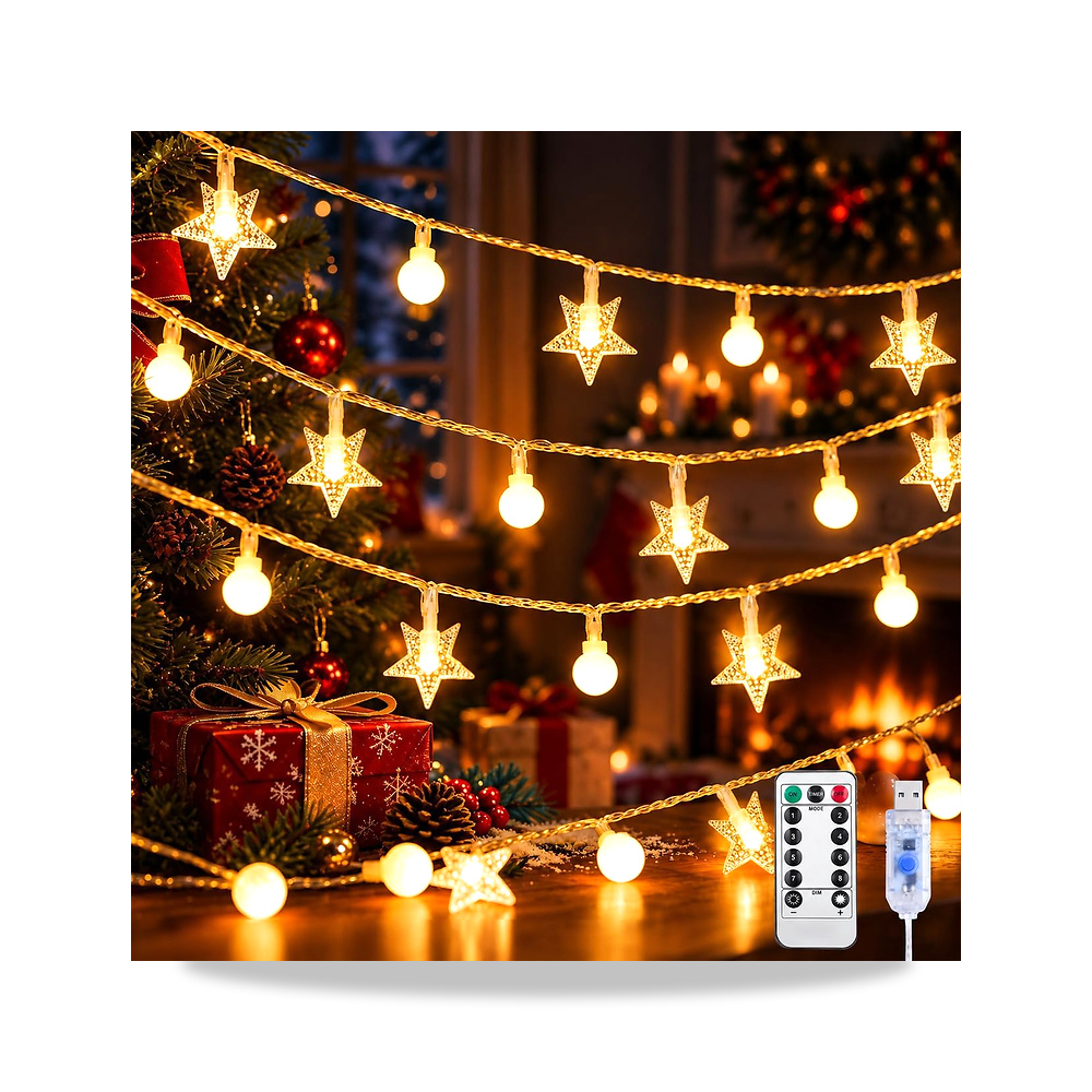صورة منتج جميكسيس 50 مصباح ليد على شكل نجمة كروية داخلية، 16.5 قدم، USB – اللون 50LED-Warm White – اللون الفاتح Warm White - كود الصنف reemco-2027-1536643 - ماركة يباع من خلال reemco - توريد وتصوير حصري لشركة ريمكو القابضة السعودية