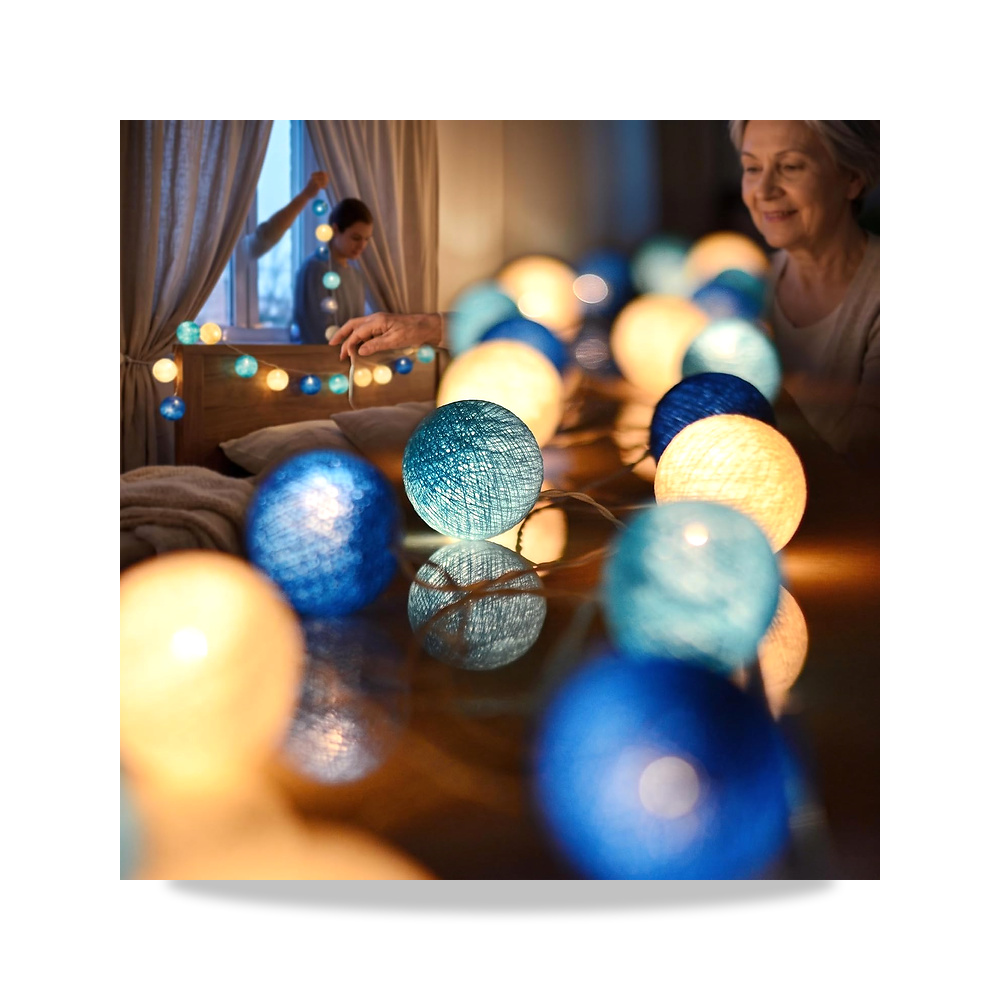 صورة منتج سلسلة مصابيح كرة قطنية ذات طابع ازرق بطول 5 قدم، 10 LED متعددة الالوان للتخييم والديكور، تعمل بالبطارية - كود الصنف reemco-2027-1536812 - ماركة يباع من خلال reemco - توريد وتصوير حصري لشركة ريمكو القابضة السعودية