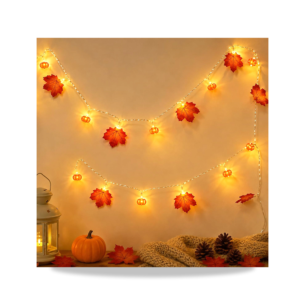 صورة منتج اكليل اضاءة الخريف من اكتويز 3 متر 20 مصباح ليد باوراق القيقب والقرع ACTOYS – اللون برتقالي وأخضر وبني – اللون الفاتح أبيض دافئ, برتقالي - كود الصنف reemco-2027-1536936 - ماركة يباع من خلال reemco - توريد وتصوير حصري لشركة ريمكو القابضة السعودية