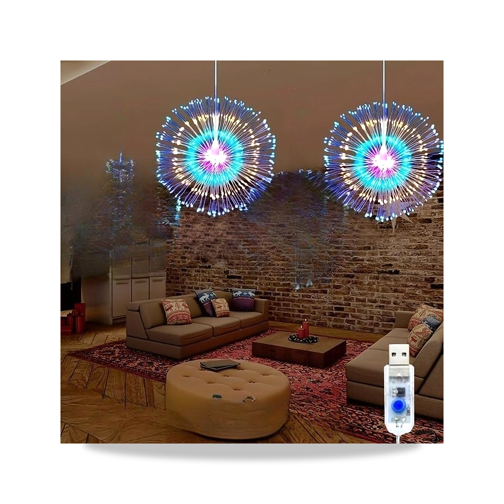 صورة منتج سلسلة اضاءة LED مقاومة للماء من النحاس بتصميم العاب نارية، قابس USB (متعدد الالوان، قطعتين) - كود الصنف reemco-2027-1536942 - ماركة يباع من خلال reemco - توريد وتصوير حصري لشركة ريمكو القابضة السعودية