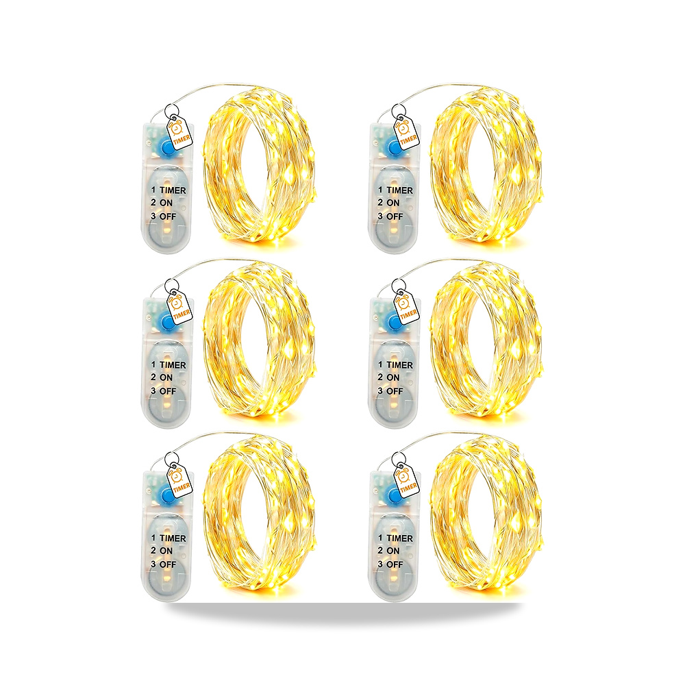 صورة منتج عبوة من 6 مصابيح LED تعمل بالبطارية مع مؤقت بطول 2 متر و20 مصباح LED من DALMALIN – اللون warm white – اللون الفاتح Warm white - كود الصنف reemco-2027-1537146 - ماركة يباع من خلال reemco - توريد وتصوير حصري لشركة ريمكو القابضة السعودية